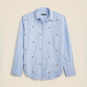 J. Crew Collection Garçon Embellished Shirt in Blue Pinstripe NWT